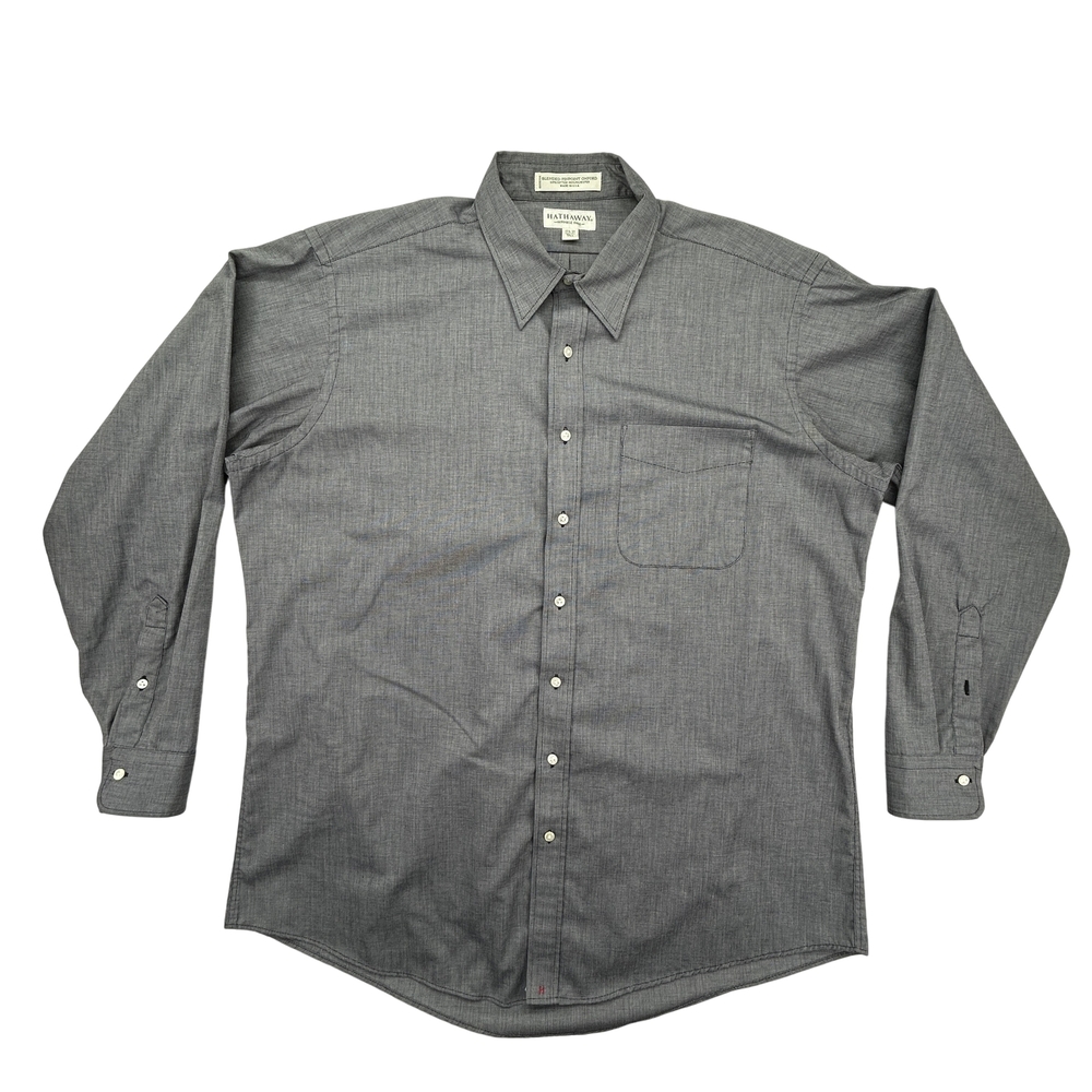 Hathaway Shirt Mens 17.5 Tall Wrinkle Free Blended Pinpoint Oxford Gray USA